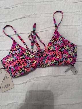 Maaji Monet Rainbow Floral Reversible Bandeau Bikini Top Size M